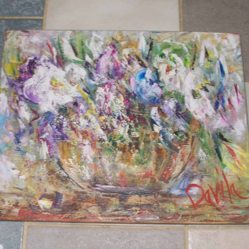 Original collectable "French Lace Floral" impressionistic oil painting by Davila - Picture 3 of 6